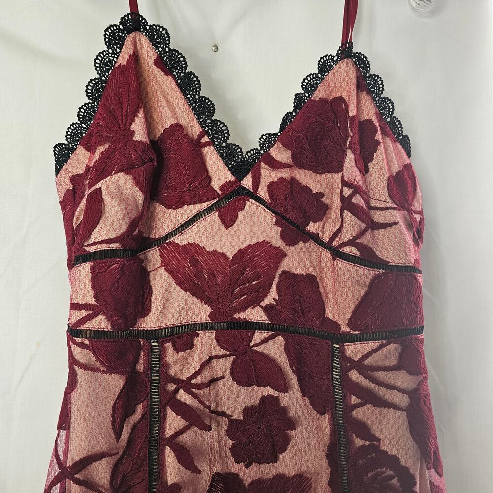 Lulus Alluring Dream Burgundy Floral Trumpet Midi Dress Trendy Quiet luxury - Picture 4 of 10